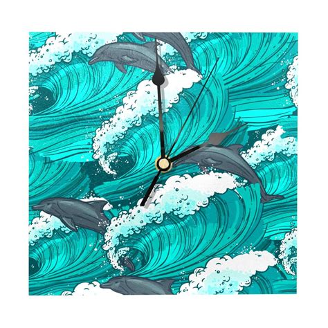 Ownta Sea Waves Green Pattern Art Pattern Wood Square Wall Clock 7 87