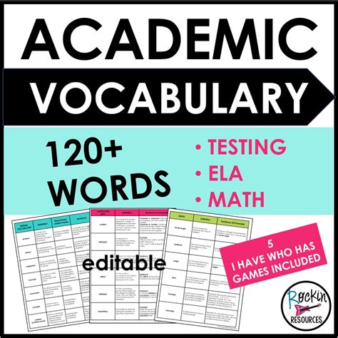 Academic Vocabulary Words Rockin Resources