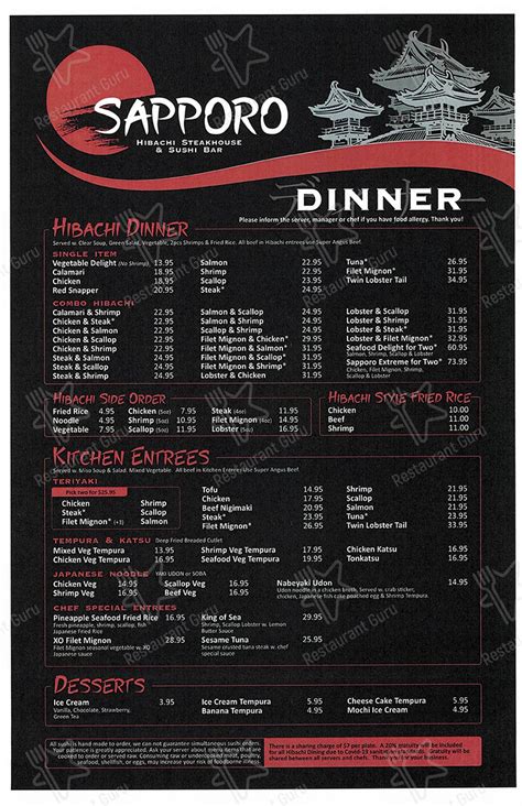 Menu At Sapporo Hibachi Steakhouse And Sushi Livonia