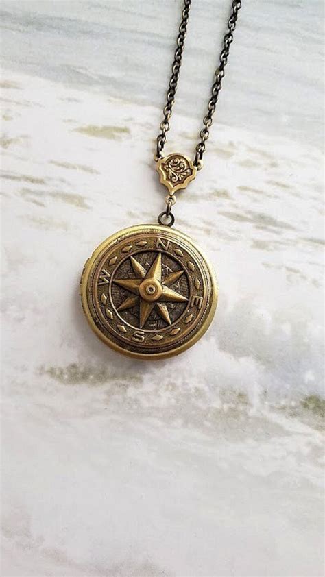 Compass Locket Necklace True North Locket Antiqued Brass Etsy