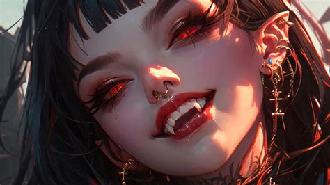 Vampire Girl Fangs Red Eyes 4k 7230j Wallpaper Iphone Phone