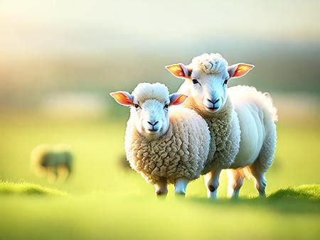 A Couple Of Sheep Standing On Top Of A Lush Green Field Image Design