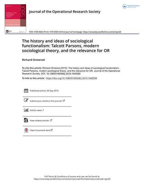 Pdf The History And Ideas Of Sociological Functionalism Talcott