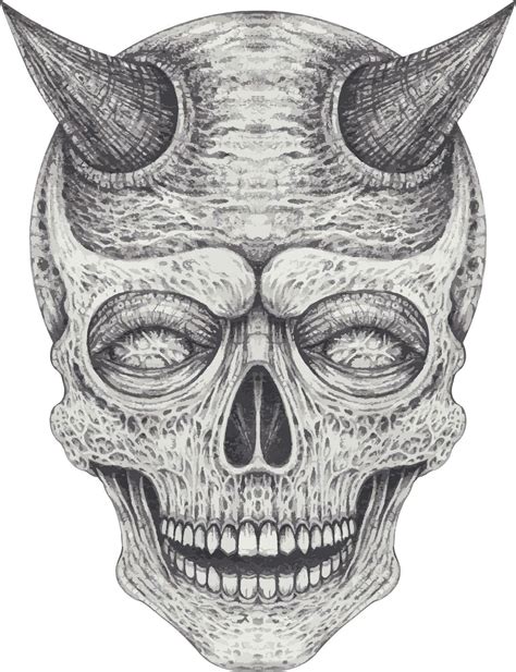 Art Surreal Devil Skull Hand Drawing And Make Graphic Vector