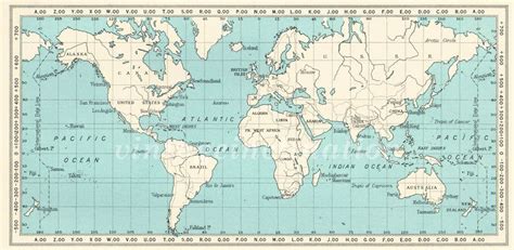 1950s Vintage World Map World Atlas