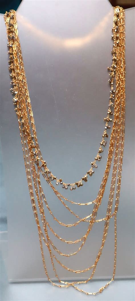 Vintage Crown Trifari Multi Chain Necklace 9 Strands … Gem