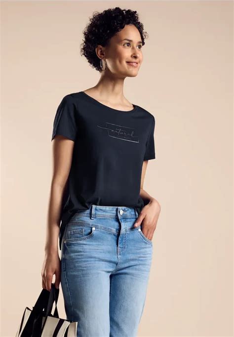 Street One T Shirt Mit Wording F R Damen In Blau Street One