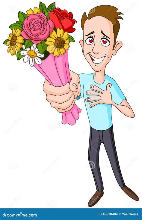 Man Giving Flower Bouquet Stock Vector Illustration Of Birthday 48618484