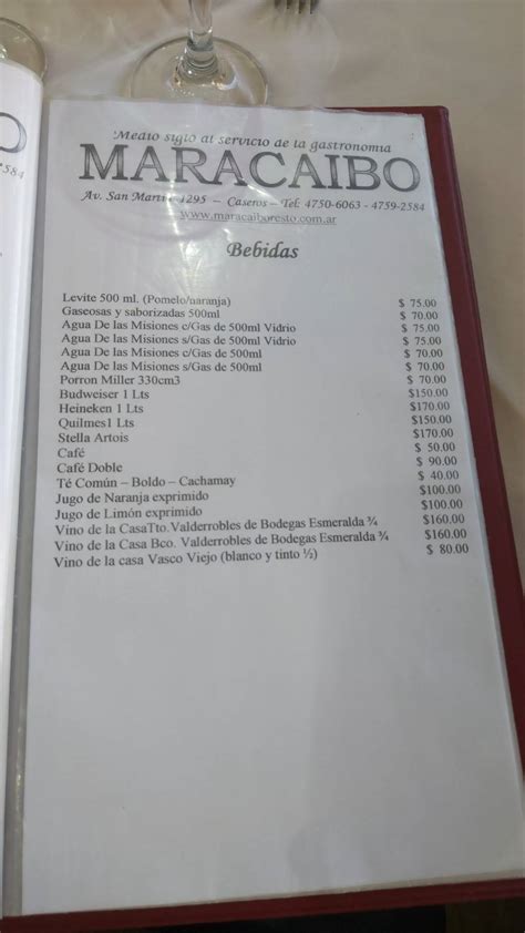 Carta del restaurante Restó MARACAIBO Caseros