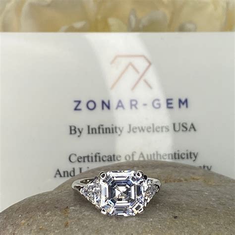 Asscher Cut Moissanite Engagement Rings 14k White Gold Three Etsy