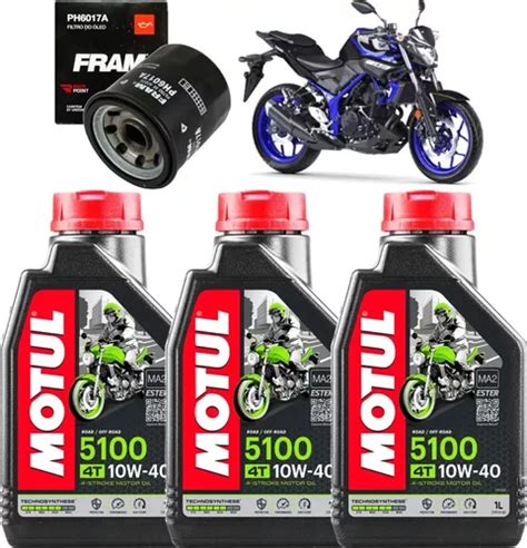 Kit 3 Oleo Motul 5100 10w40 Filtro Fram Yamaha Mt03 Mt 03