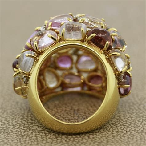 Multi Color Gemstone Diamond Gold Dome Cocktail Ring For Sale At 1stdibs