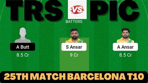 TRS Vs PIC Dream11 Team TRS Vs PIC Dream11 Prediction PIC Vs TRS Dream