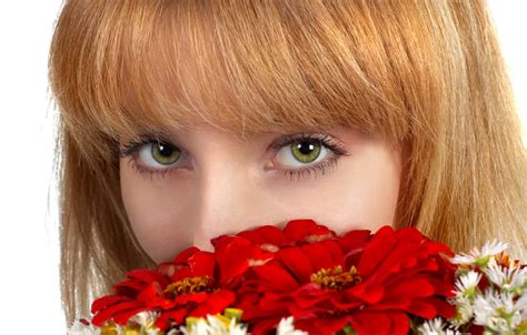 Wallpaper Eyes Look Girl Flowers Face Gerbera For Mobile And