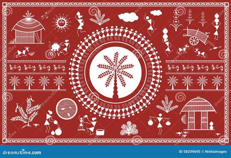 indian tribal painting warli painting stock illustration image