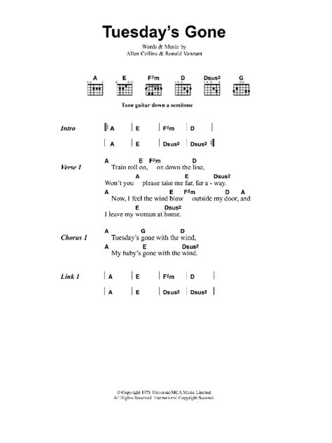 Tuesday's Gone by Metallica - Guitar Chords/Lyrics - Guitar Instructor