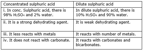 Give Difference Between Concentrated Sulphuric Acid And Dilute