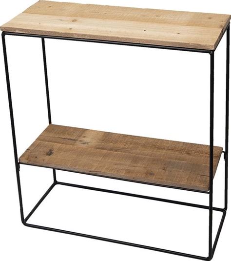 Clayre Eef Sidetable 60x25x66 Cm Bruin Hout Ijzer Rechthoek Wandtafel