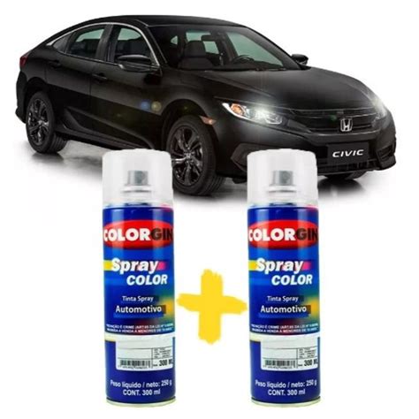 Tinta Spray Automotiva Cor Original Honda Civic Preto Cristal Verniz