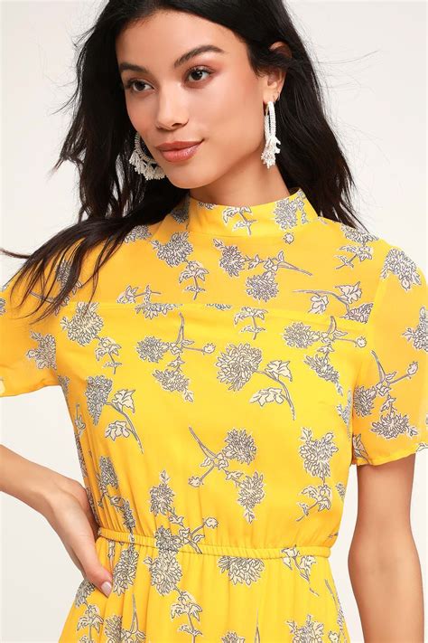 Floral Dressed Up Mustard Yellow Floral Print Midi Dress Floral Print Midi Dress Yellow