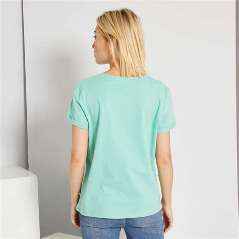 Tee Shirt à Manches Courtes Avec Revers Femme Vert Kiabi 400€