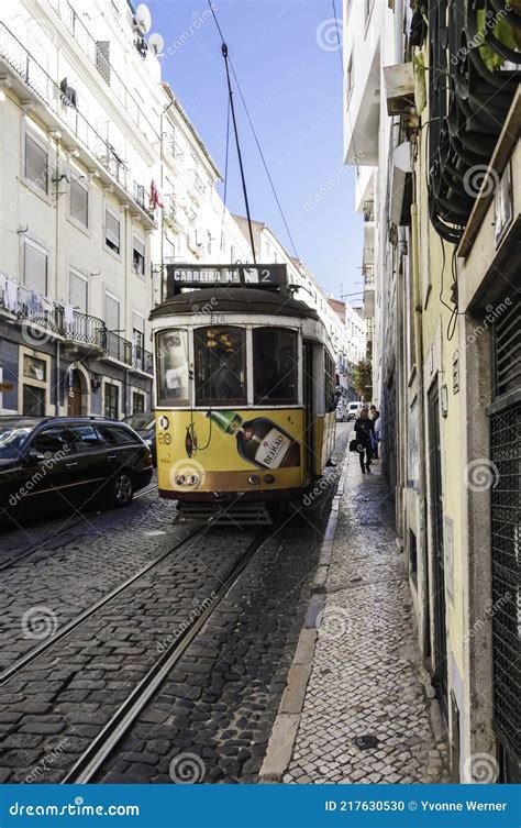 The famous tram in Lisbon. editorial image. Image of summer - 217630530