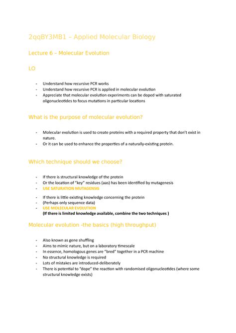 Lecture 6 - Molecular Evolution - 2qqBY3MB1 – Applied Molecular Biology ...