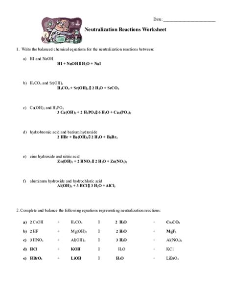 Free Neutralization Reactions Worksheet Answers Download Free Neutralization Reactions