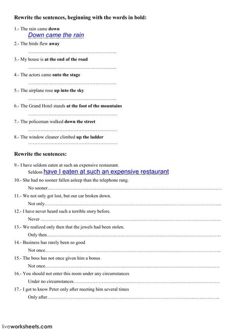 Inversion For Emphasis Worksheet Possessive Adjectives Worksheets