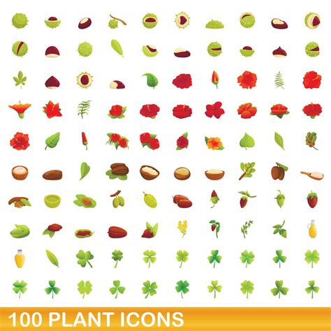 100 Plant Icons Set Cartoon Style 8996305 Vector Art At Vecteezy