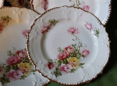 6 Plates 7 25 Pink Yellow Roses W Gold Detail Royal Bavarian China PMB