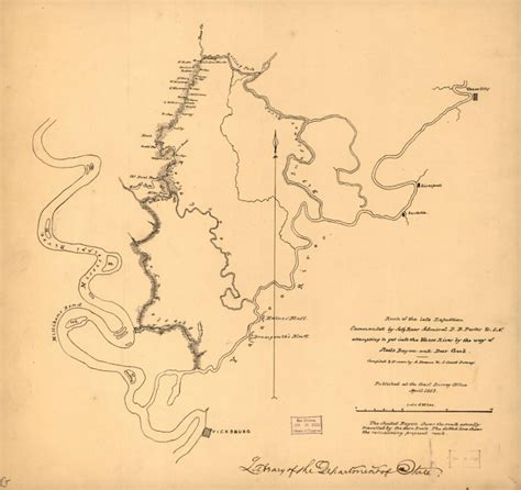 1863 Civil War Vintage Map Of Yazoo River Mississippi