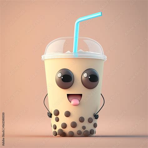 Cute Cartoon Boba Tea Character Generative Ai Stock Illustration