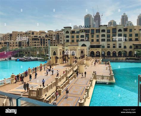 View From Dubai Mall At The Bridge Over Dubai Fountain And Souk Al