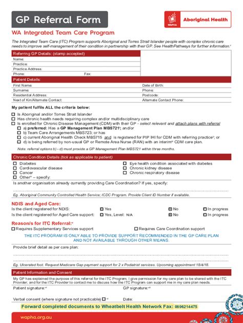 Fillable Online GP Referral Form Integrated Team Care ITC Fax