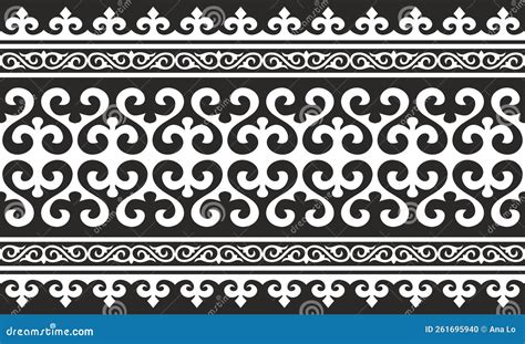 Vector Monochrome Seamless Kazakh National Ornament Stock Vector