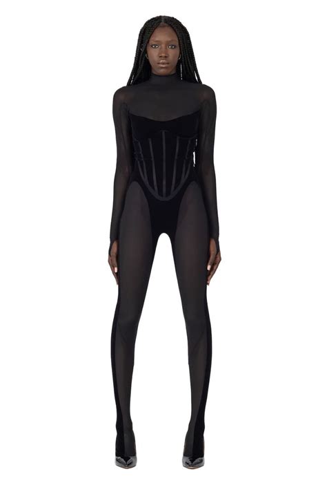 Wolford Mugler X Wolford Flock Shaping Catsuit In Mugler Black