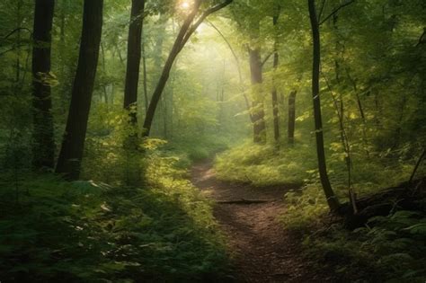 Premium Photo A Lush Green Forest Filled With Towering Trees