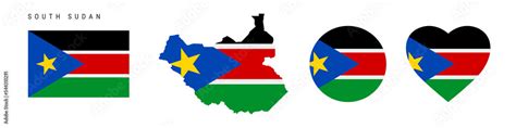 South Sudan Flag Icon Set South Sudanese Pennant In Official Colors