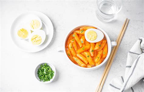 Tteokbokki Traditional Korean Rice Sticks In Hot Spicy Sauce Stock