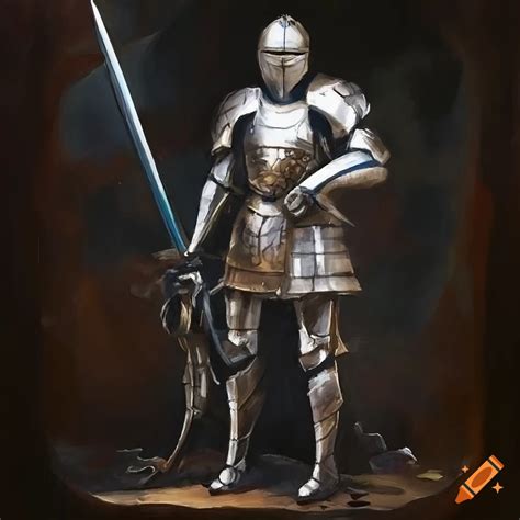 Gouache Painting Of Platinum Armor And Weapons