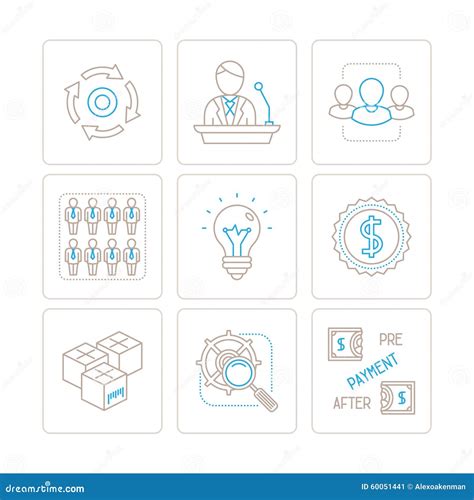 Set Of Vector Business Icons And Concepts In Mono Thin Line Style Stock