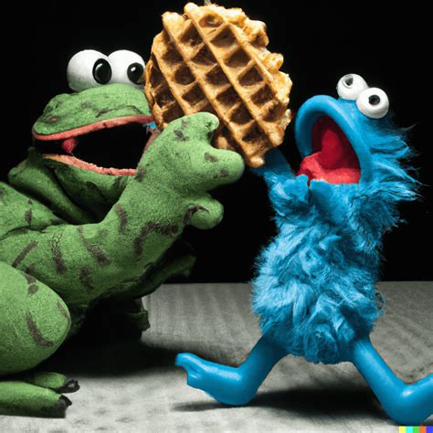 Cookie Monster fights kermit with a waffle : r/dalle2