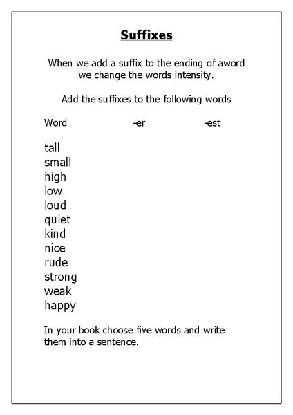 Er And Est Suffix Worksheets