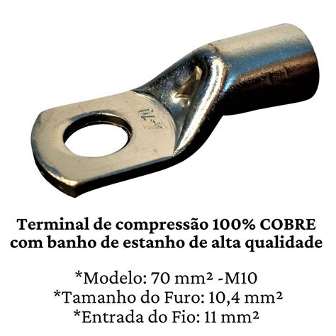 12 Ponteiras Tubular Compressão 70mm M10 Bateria Terminal Olhal