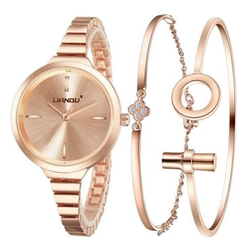 Montre Femme Chic Rmega Coffret Cadeau Avec Bracelet Or Rose