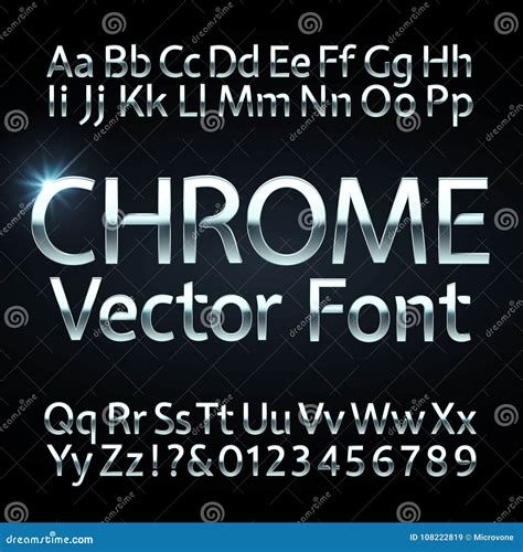 Chrome, Steel or Silver Letters and Numbers Vector Alphabet. Metallic ...