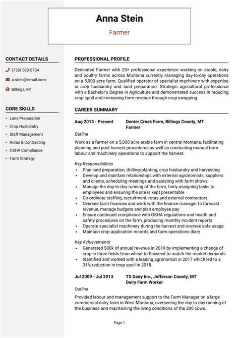 Farmer Resume Example Guide Secure Top Jobs