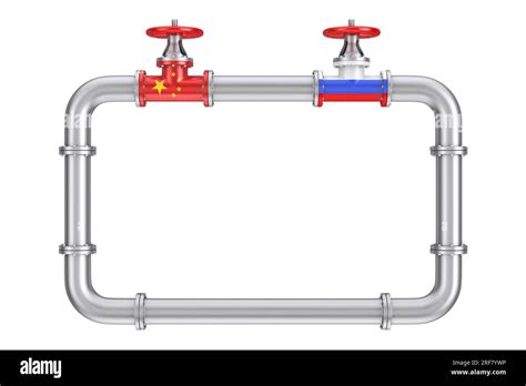 The Gas Pipeline With Valves And Flags China And Russia With Free Space