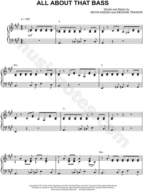 Meghan Trainor All About That Bass Sheet Music Piano Solo In A